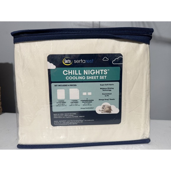 SertaRest Chill Nights Cooling Queen Sheet Set NEW Beige/off White 4 Pc Set